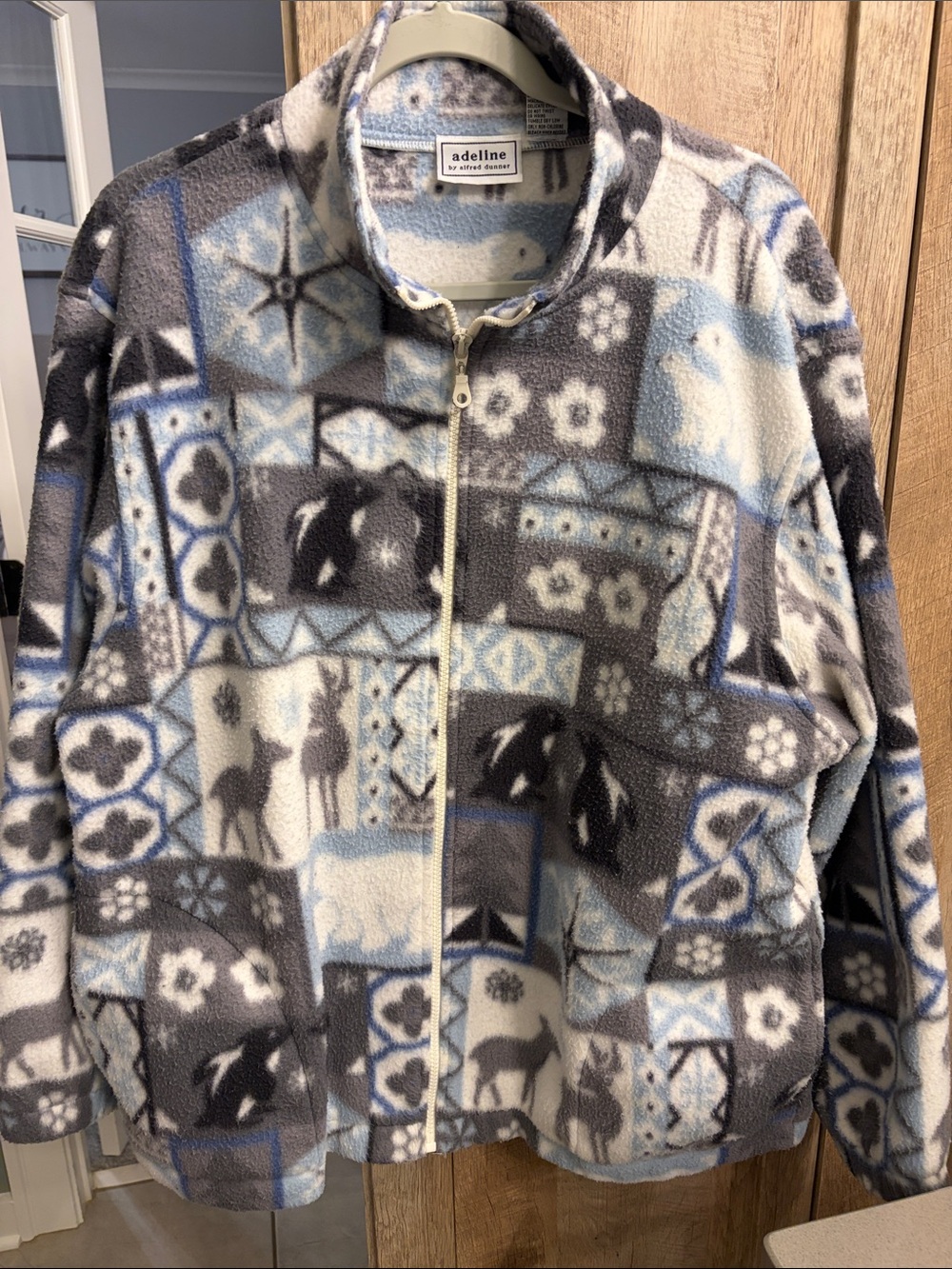 Alfred Dunner L vintage winter animals Fleece Zip Jacket granny polar bear deer